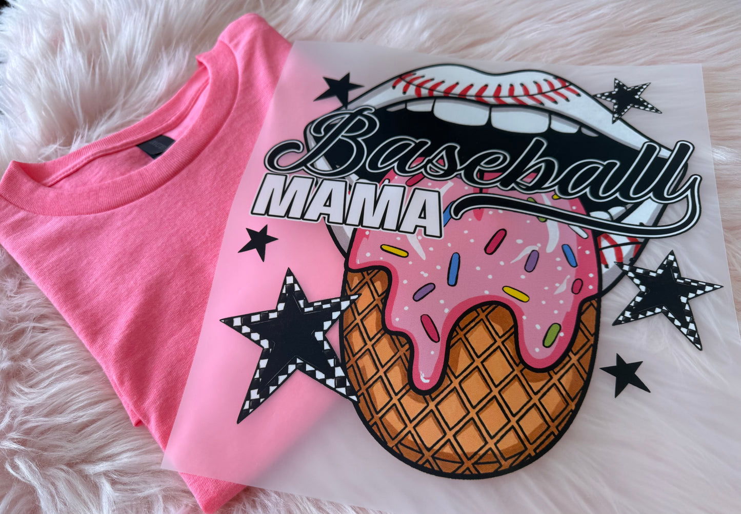 Baseball Mama, Mouth, Icecream Cone T-Shirt