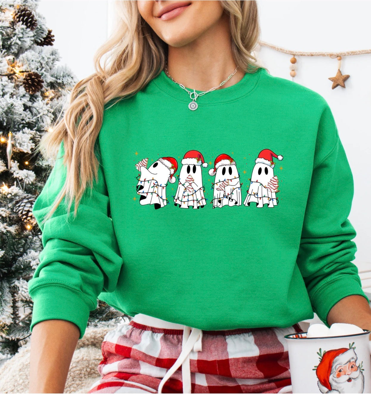 Crew Long Sleeve Christmas Cake Ghost - Holiday Shirt - Sweatshirt or T-Shirt!