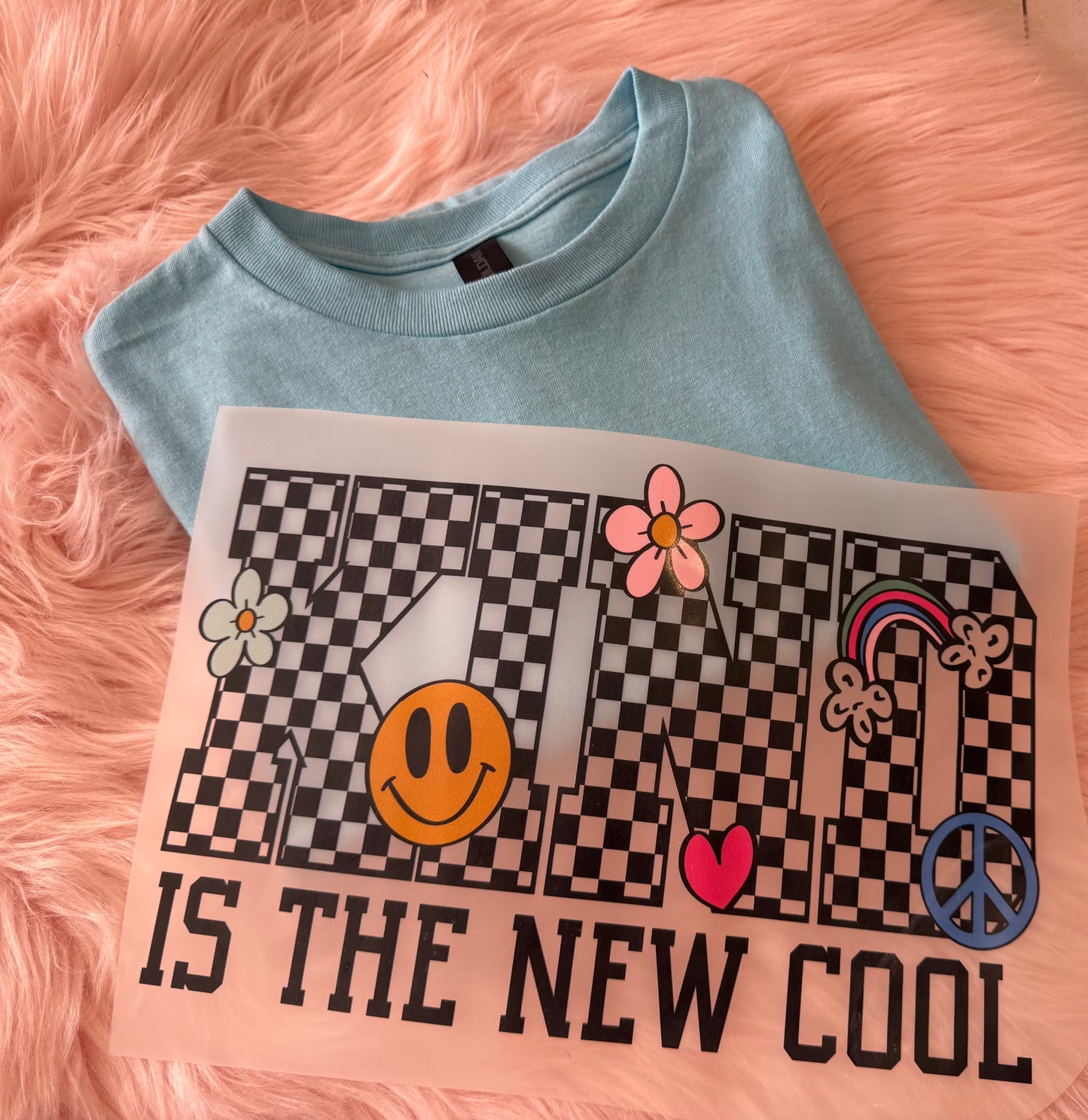 Kind Is The New Cool, Light blue T-Shirt! Checkered Print! Gildan!