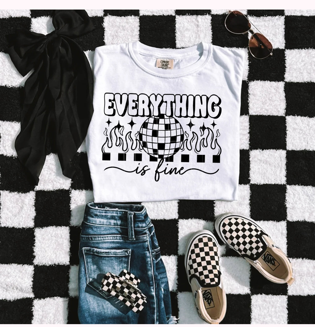 White T-Shirt | Everything Is Fine Glitter Design! Sayings