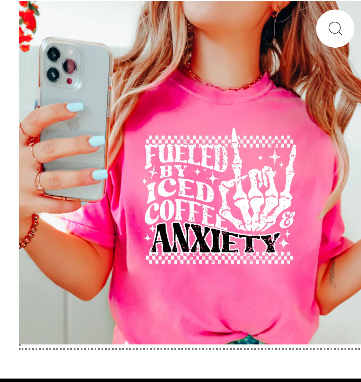 T-Shirt | Fueled By Iced Coffee & Anxiety | Skelly | Skeleton Fingers | Checkered Print