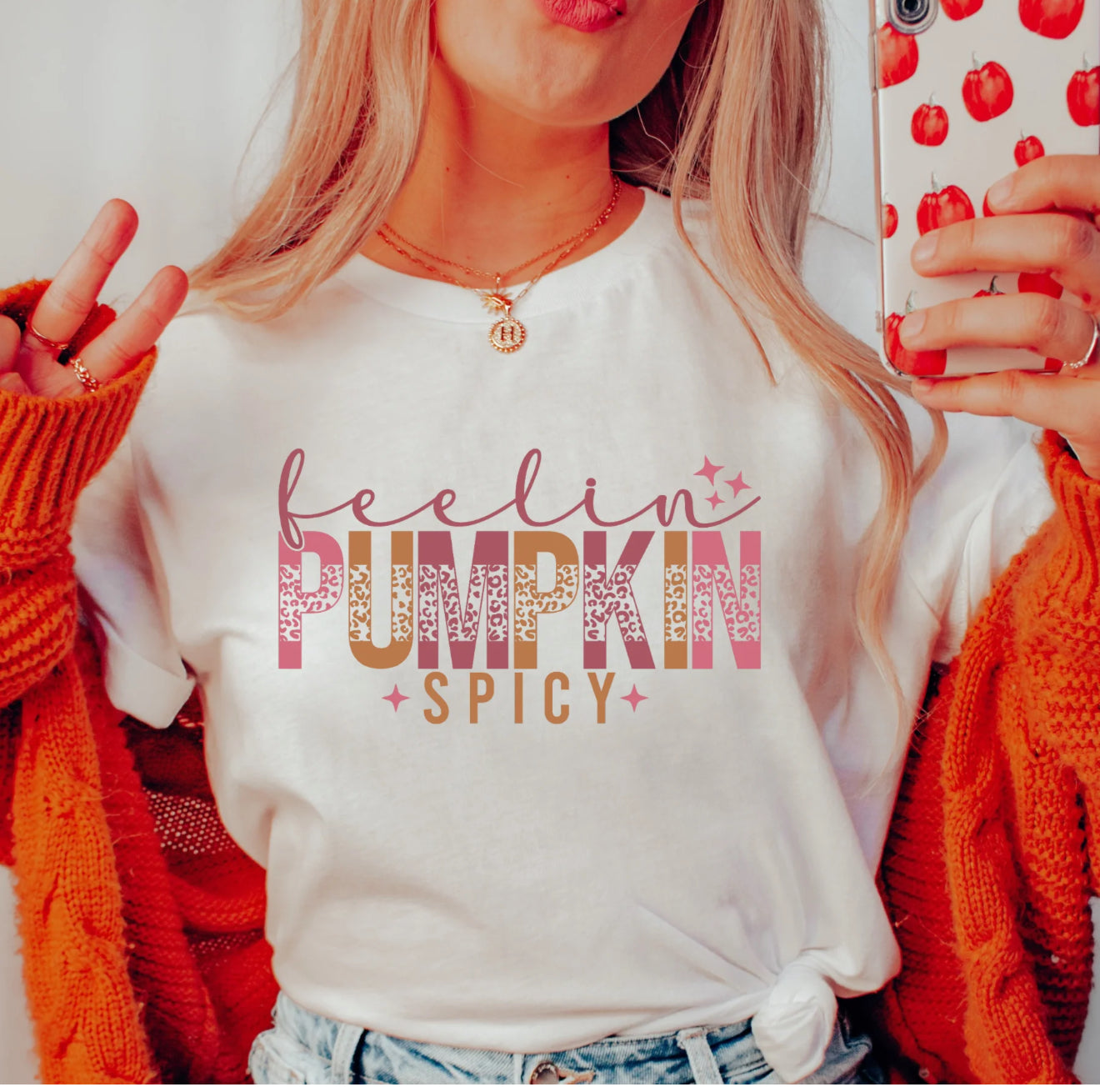 Feeling Pumpkin Spicy T-Shirt, Neutral Cream Color. Fall Faves!
