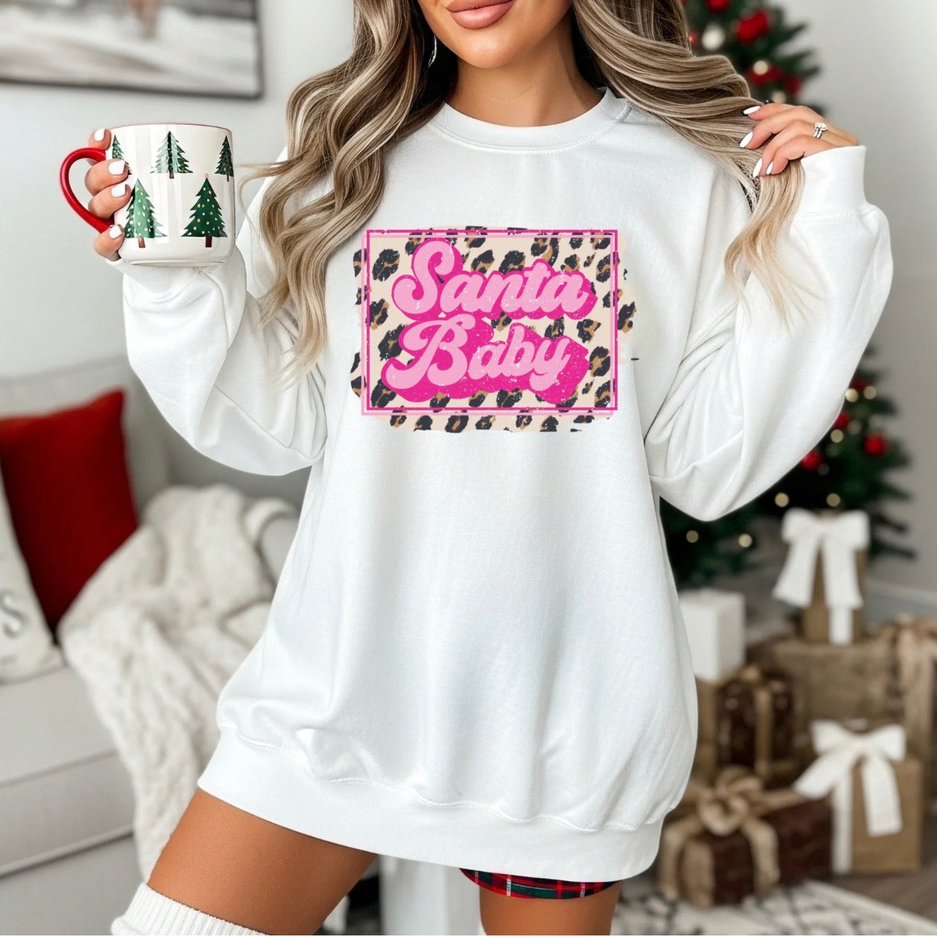 Santa Baby Animal Print | Christmas Fleece Crew Sweatshirt | Long Sleeve
