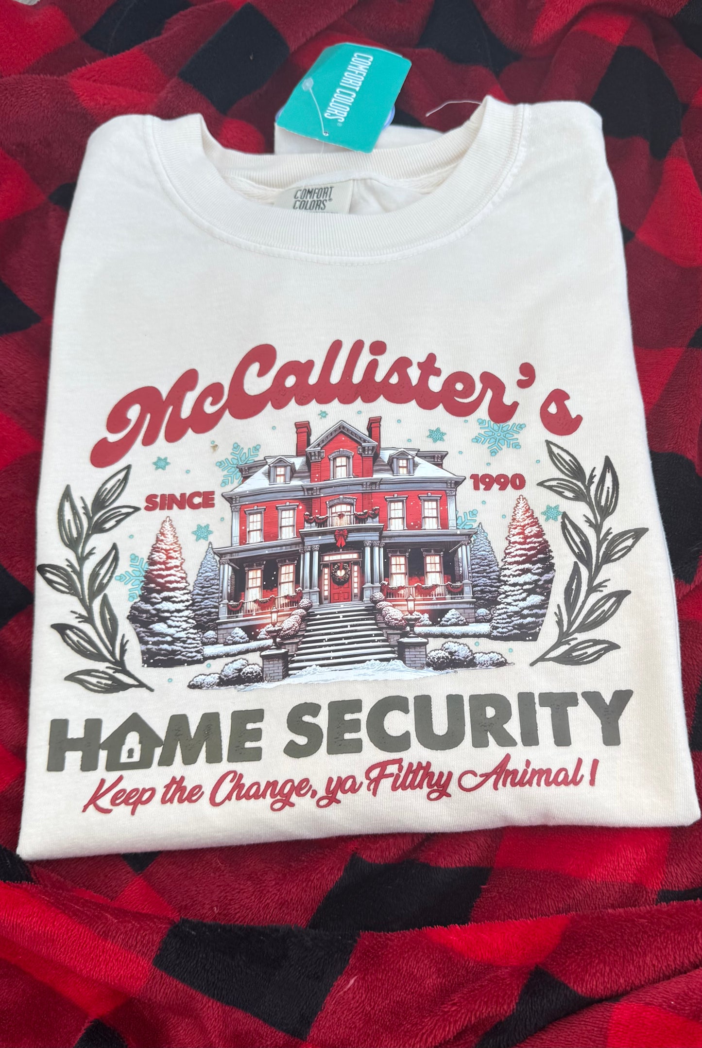 Off White /Cream T-Shirt- McCallister’s Home Security | Tee | Casual Shirt| Graphic Tee -Holiday Shirt| Christmas