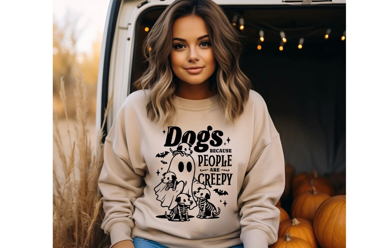 Sand Color Sweater with Halloween Design! Dogs because People Are Creepy! Ghost, Skeleton Dogs! So cute!