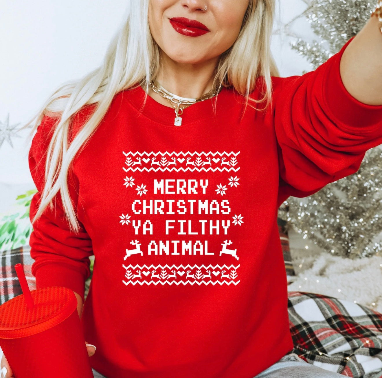 Red Merry Christmas | Sweater Sweatshirt | Long Sleeve or T-Shirt! Ya Filthy Animal! Classic| Nostalgic