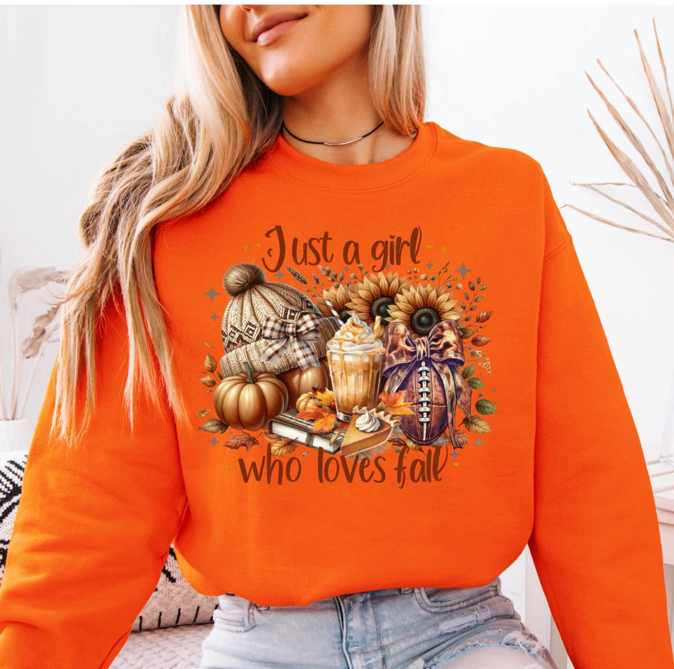 Graphic Tee | T-Shirt | Orange | Or Long Sleeve Sweatshirt| Fleece | Just A Girl Who Loves Fall!
