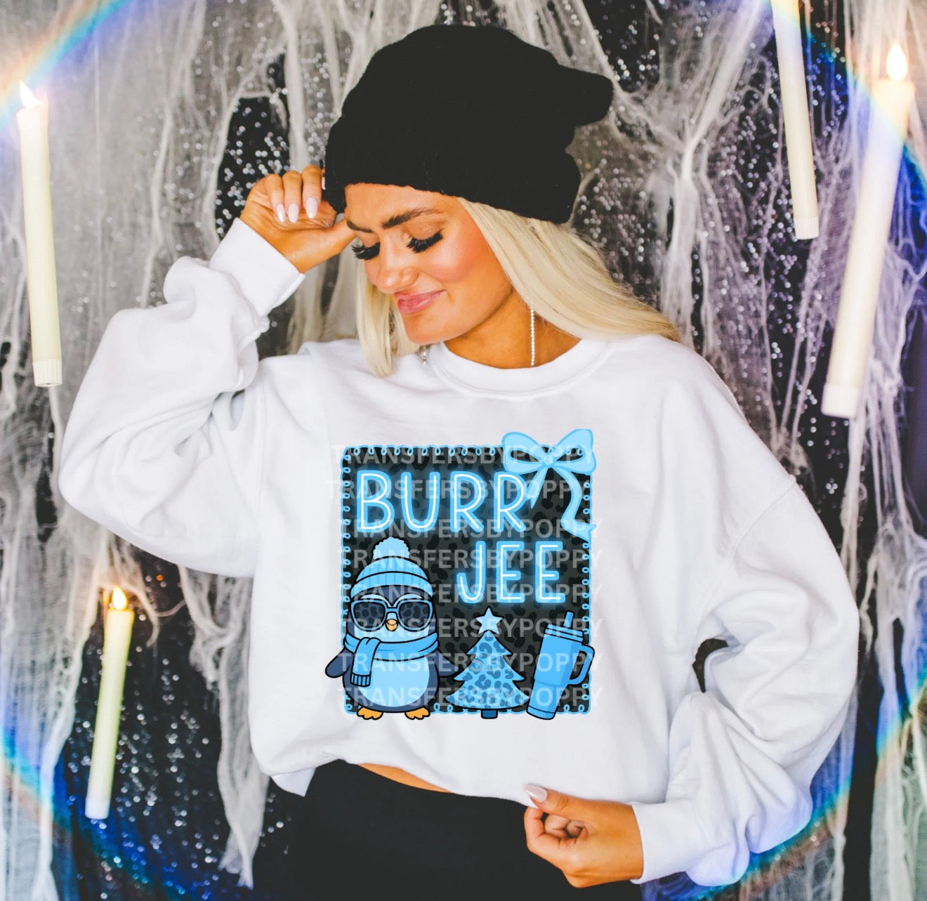 Ash | Long Sleeve | Sweatshirt| Sweater | Burr Jee with Tumbler & Penguin | Animal Print Christmas Tree