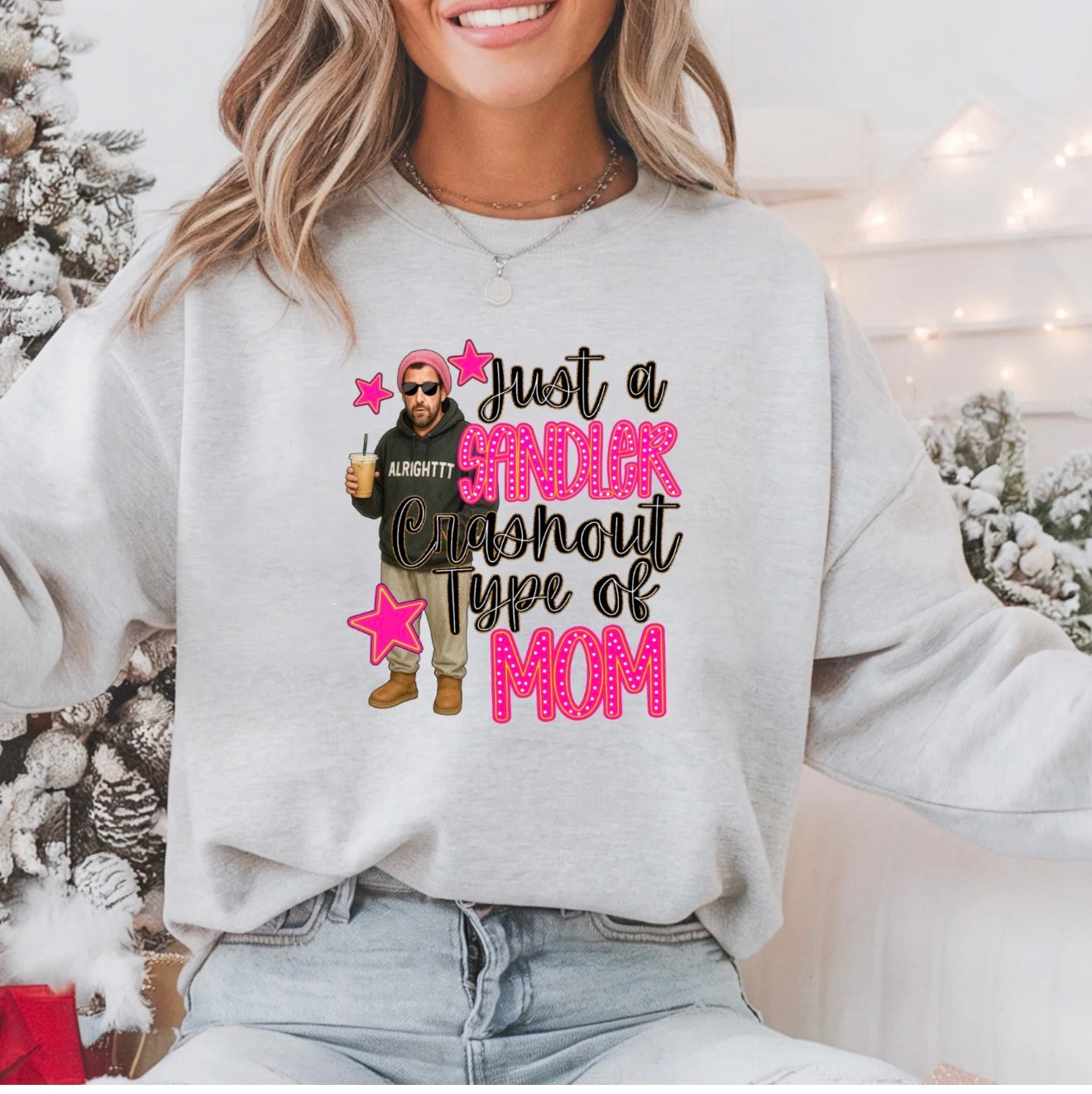 Sandler Crash Out Type | Long Sleeve Fleece Crew Sweatshirt Sweater | Gray