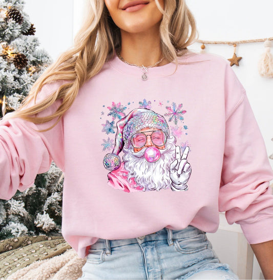 Crew Light Pink Sweatshirt - Gildan - Iridescent Santa Bubble | Christmas Long Sleeve