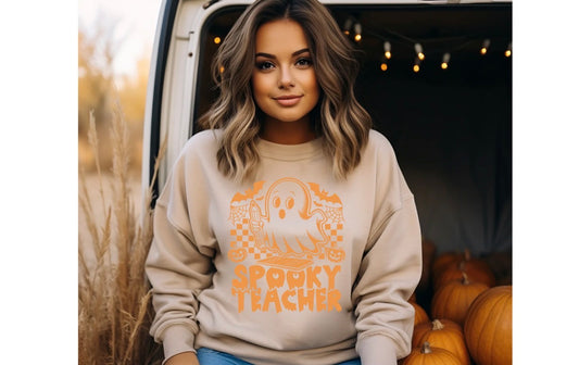 Spooky Teacher Design, Halloween Light Sand Color Long Sleeve/Sweat Shirt Or T-Shirt!