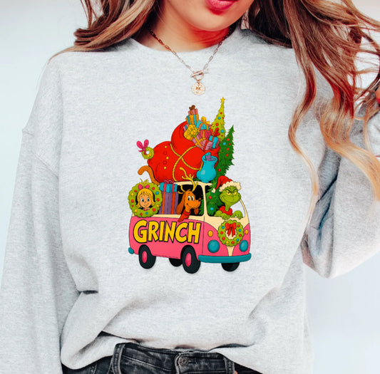 Grinch Crew Long Sleeve Sweater or T-Shirt, Christmas, Ash Gray