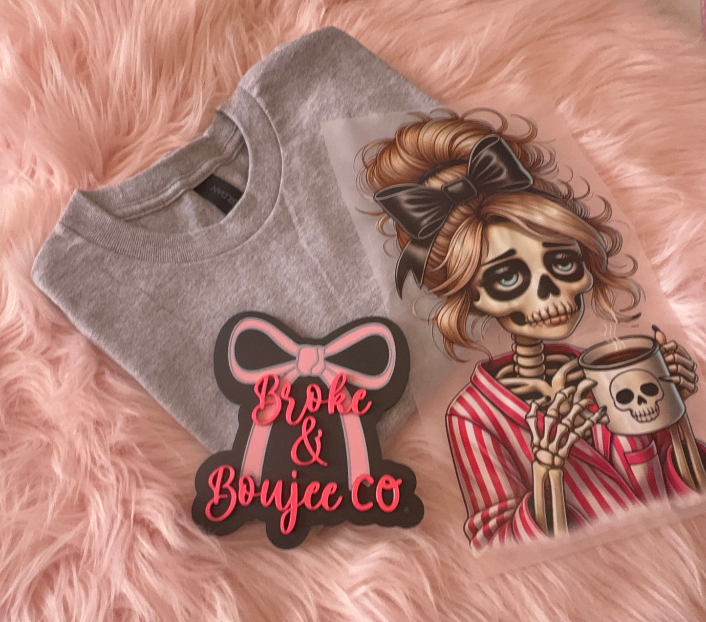 Skeleton Coffee T-Shirt, Gray Shirt - Skelly