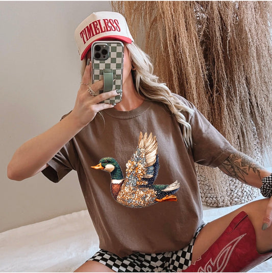 Bejeweled Duck T-Shirt | Matte Design Brown Savana Gildan Heavy Cotton Or Comfort Colors Shirt!