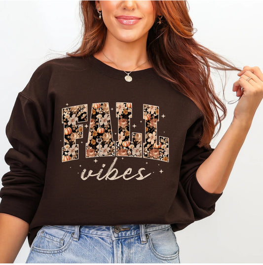 Fall Vibes T-Shirt or Long Sleeve, Floral, Pumpkins!