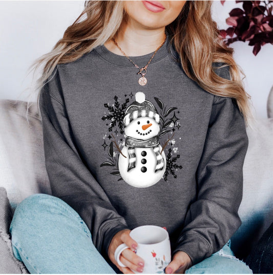 Snowman Crew Long Sleeve Fleece Sweater - Pull Over, Top, Women's Wear - Holiday Shirt