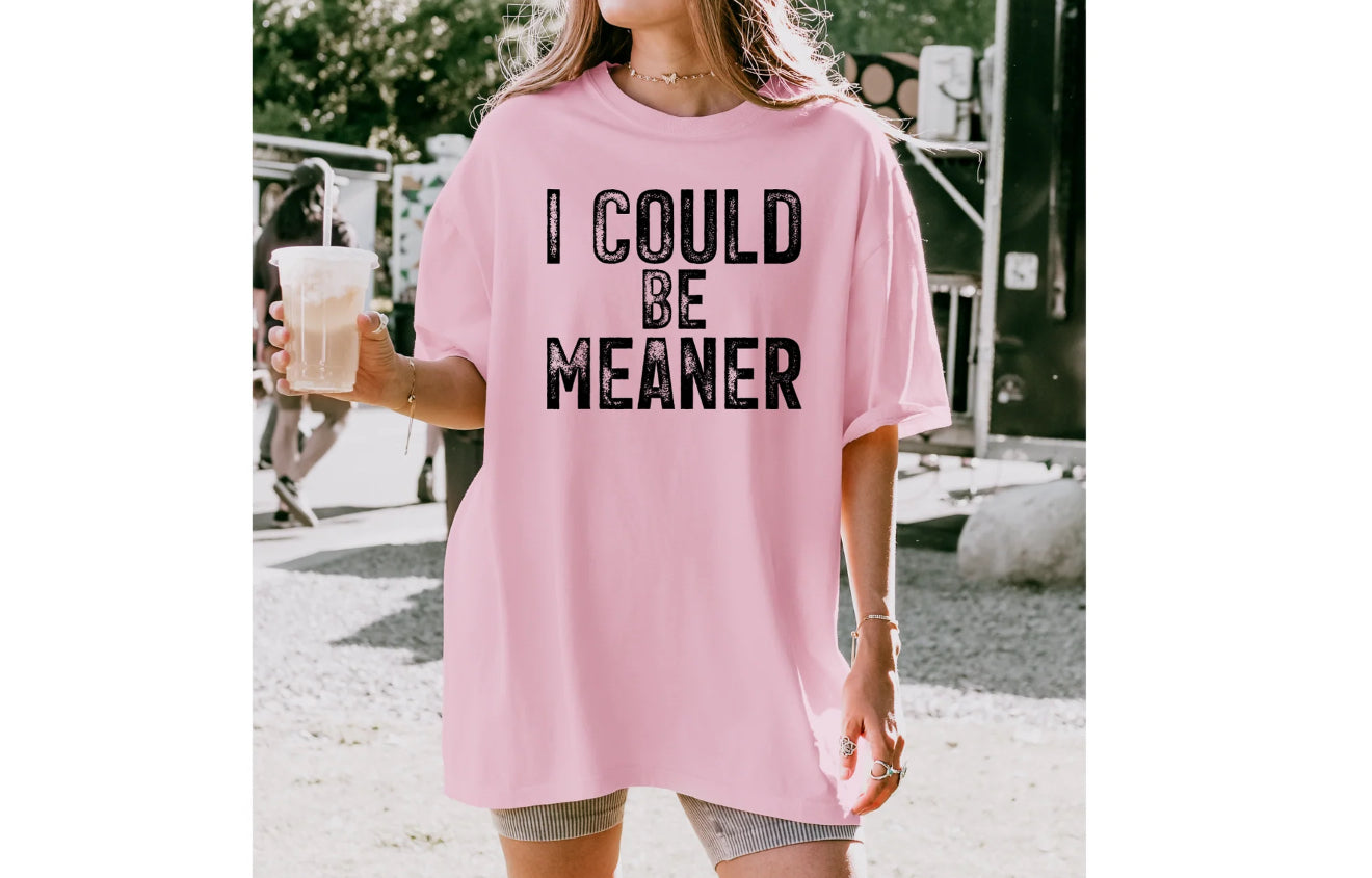 Graphic T-Shirt With Saying I Could Be Meaner, Pink