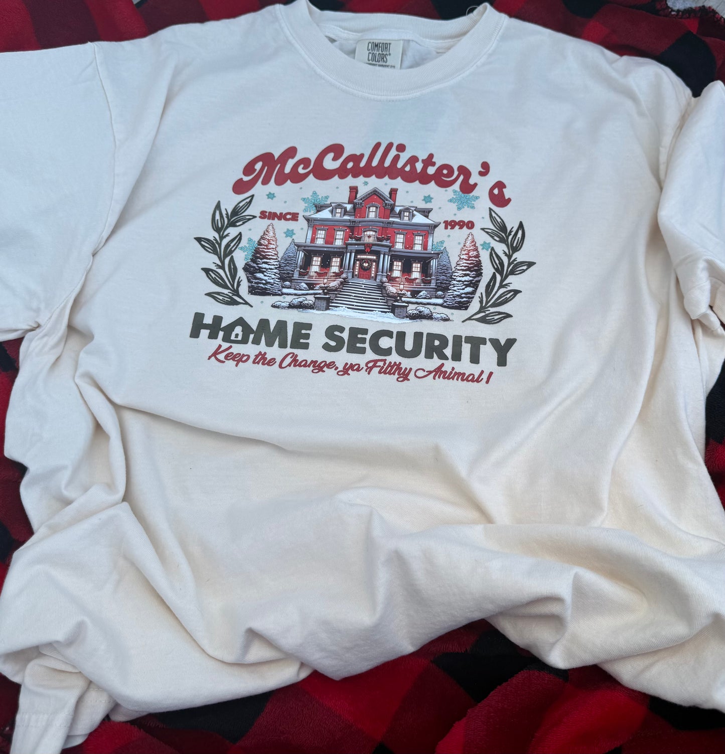 Off White /Cream T-Shirt- McCallister’s Home Security | Tee | Casual Shirt| Graphic Tee -Holiday Shirt| Christmas