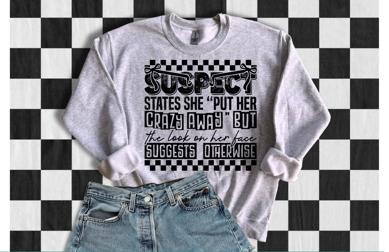 Graphic T-Shirt with Saying Suspect States, Gray