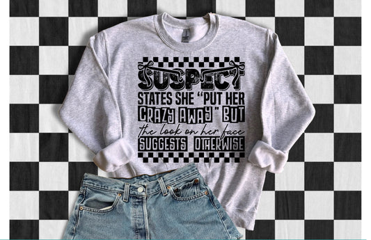 Graphic T-Shirt with Saying Suspect States, Gray