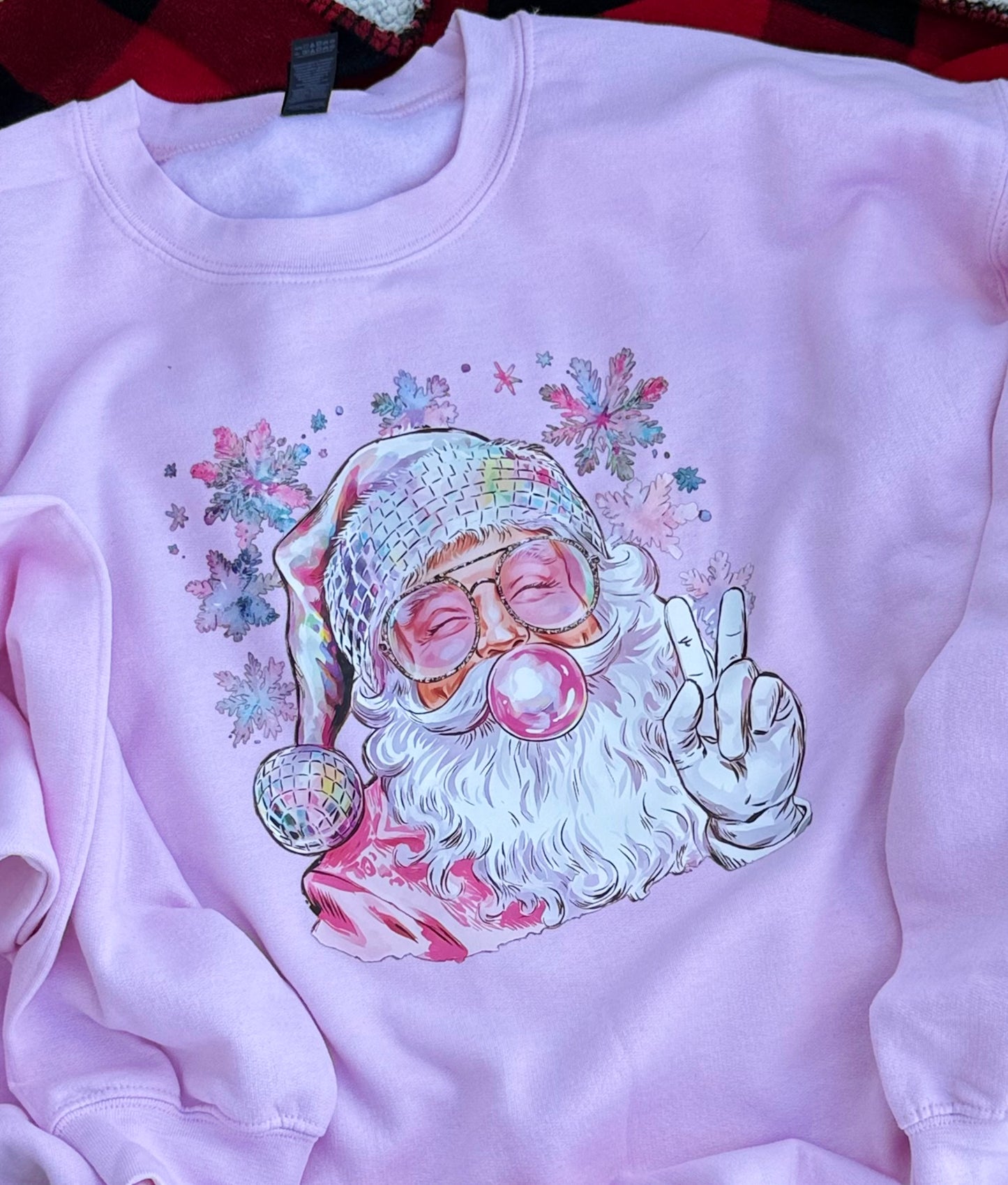 Crew Light Pink Sweatshirt - Gildan - Iridescent Santa Bubble | Christmas Long Sleeve