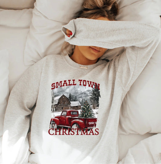 Crew Ash- Sweatshirt- Long Sleeve Fleece- Small Town Christmas Holiday Shirt