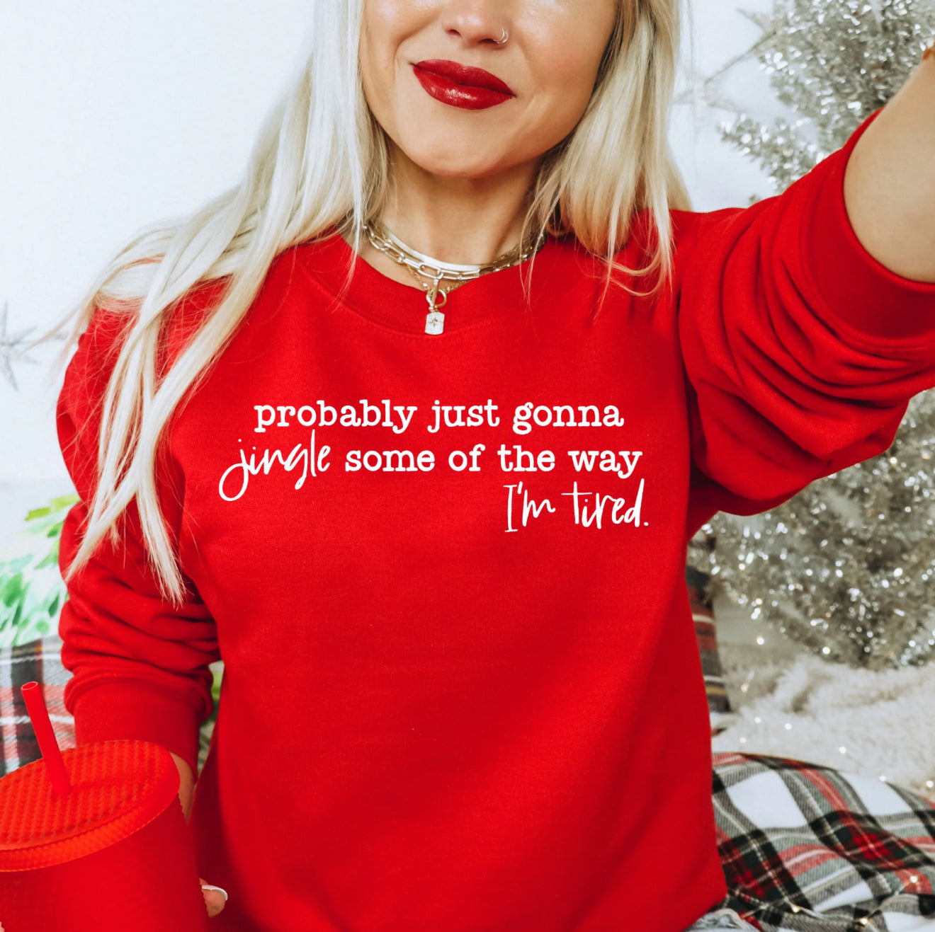 Probably Just Going To Jingle Some Of The Way, Red Long Sleeve, Sweater-Christmas, Sayings, Red