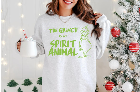 Long Sleeve or T-Shirt| The Grinch Is My Spirit Animal | Christmas Shirt! Ash Grey