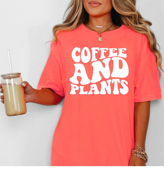 Coffee And Plants, T-Shirt, Orange-pinkish Shirt!