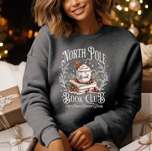 North Pole Book Club - Gray Long Sleeve Fleece Crew