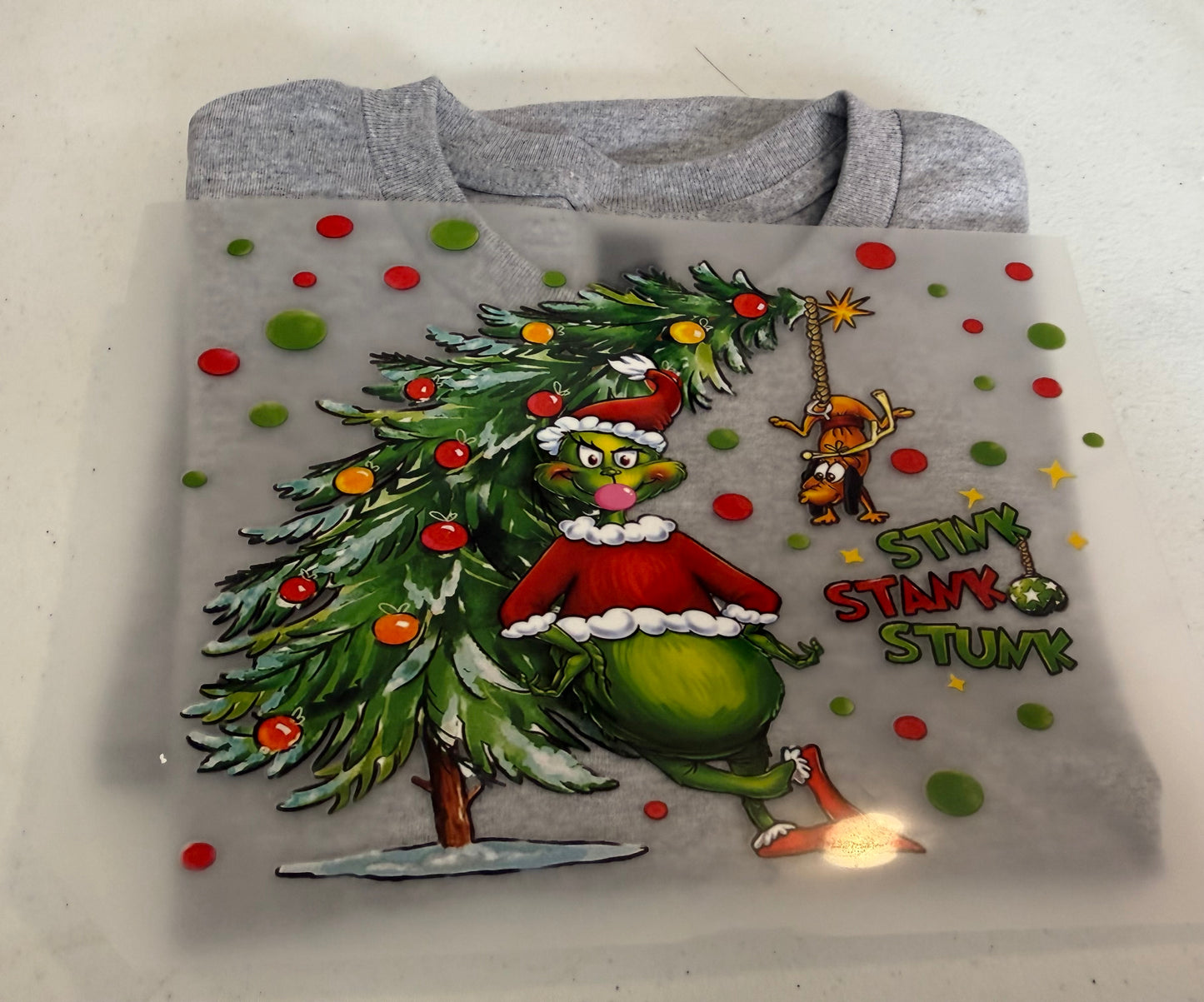 Stink Stank Stunk Christmas shirt or long sleeve sweater! Gray shirt
