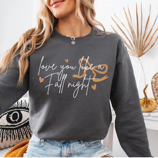 Love You Like A Fall Night Gray Long Sleeve -Sweater