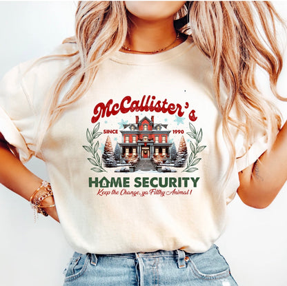 Off White /Cream T-Shirt- McCallister’s Home Security | Tee | Casual Shirt| Graphic Tee -Holiday Shirt| Christmas