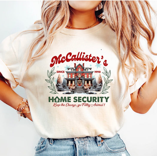Off White /Cream T-Shirt- McCallister’s Home Security | Tee | Casual Shirt| Graphic Tee -Holiday Shirt| Christmas