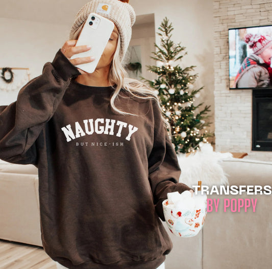 Naughty But Nice-ish Brown Long Sleeve Sweater Christmas, Sassy