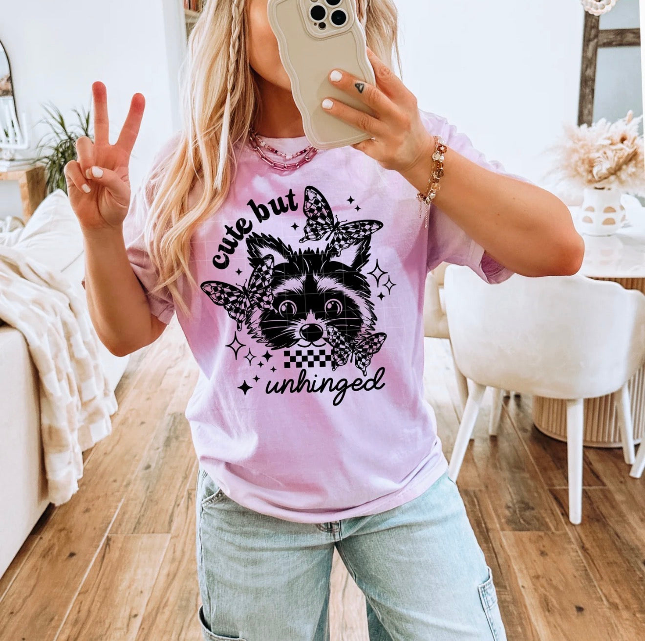 Graphic T-Shirt, Glitter Design! Cute But Unhinged Raccoon Design!