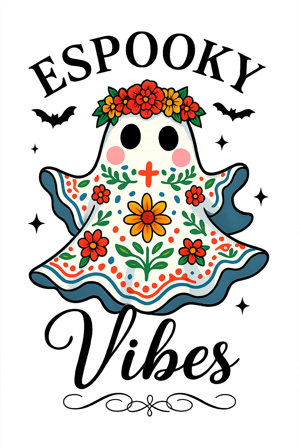 Espooky Vibes on White T- Shirt Or Red T-Shirt! Spanish Ghost Ghosty! Fun Halloween Shirt!