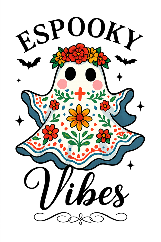 Espooky Vibes on White T- Shirt Or Red T-Shirt! Spanish Ghost Ghosty! Fun Halloween Shirt!