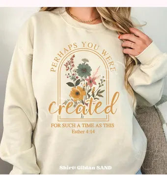 Perhaps You Were Created Long Sleeve Esther 4:14 - Soft Style Crewneck - Off White