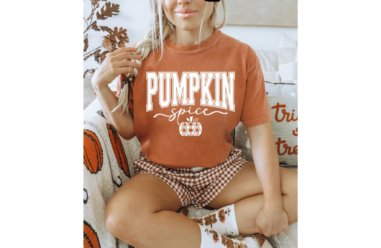 Graphic T-Shirt, Pumpkin Spice Design & Saying, Burnt Orange Shirt