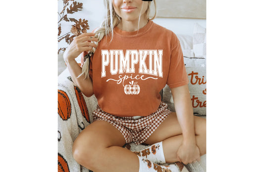Graphic T-Shirt, Pumpkin Spice Design & Saying, Burnt Orange Shirt