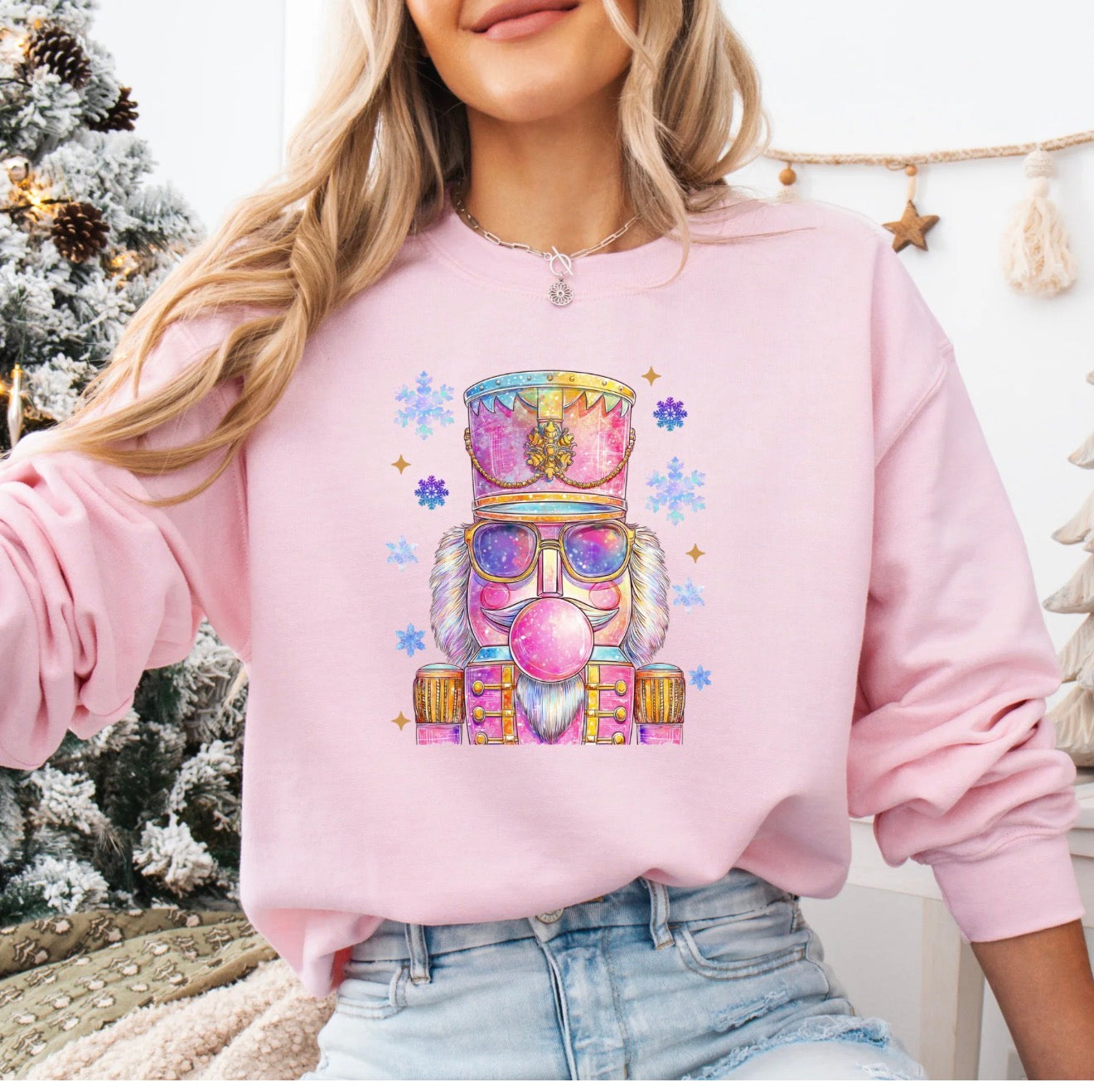 Long Sleeve Fleece Crew - Nutcracker Bubble Shirt - Holiday Top- Women’s Wear, Pull Over