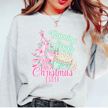 Running On Caffeine & Christmas Cheer | Christmas Shirt! Shirt color Gray/Ash