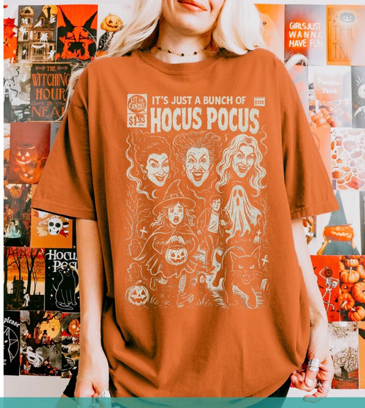 Burnt Orange Halloween T-Shirt | With It’s Just A Bunch Of Hocus Pocus Design!