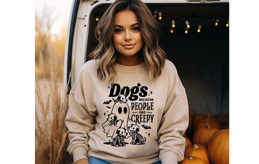 Sand Color Sweater with Halloween Design! Dogs because People Are Creepy! Ghost, Skeleton Dogs! So cute!
