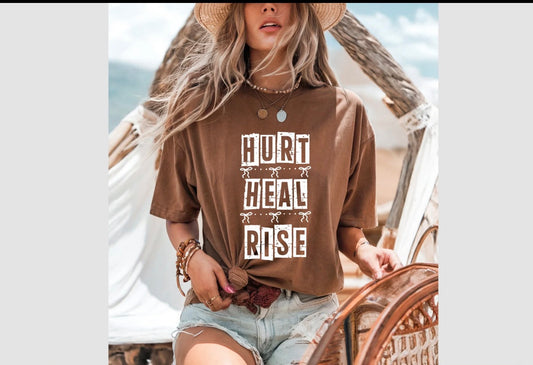 Brown T-Shirt- Reading Hurt Heal Rise | Bows | Coquette | Mental Health Shirt & Awareness| Faith