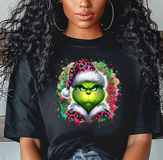 Black T-Shirt | Bright Splash Of Colors & Christmas Grinch! Melty Drip!