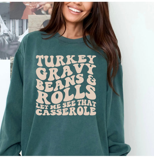 Thanksgiving | Let Me See That Casserole Forest Green Gildan Fleece Crew S - Long Sleeve