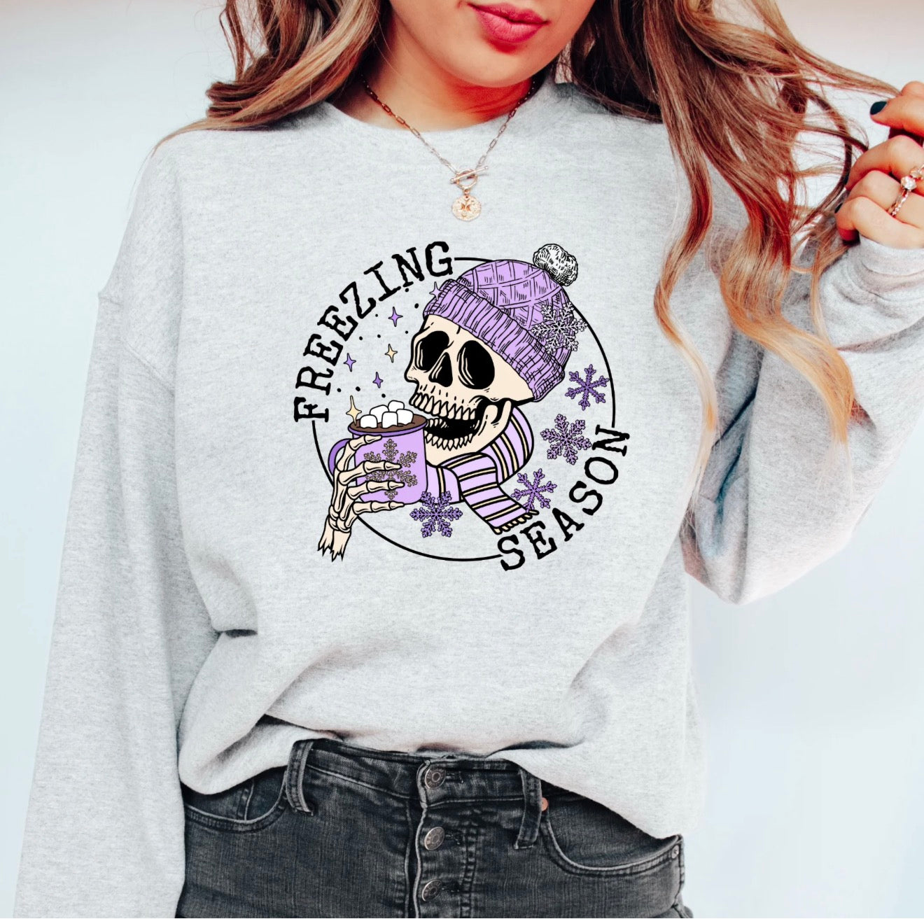Ash Grey Long sleeve | Sweatshirt | Skeleton Freezing Season!
